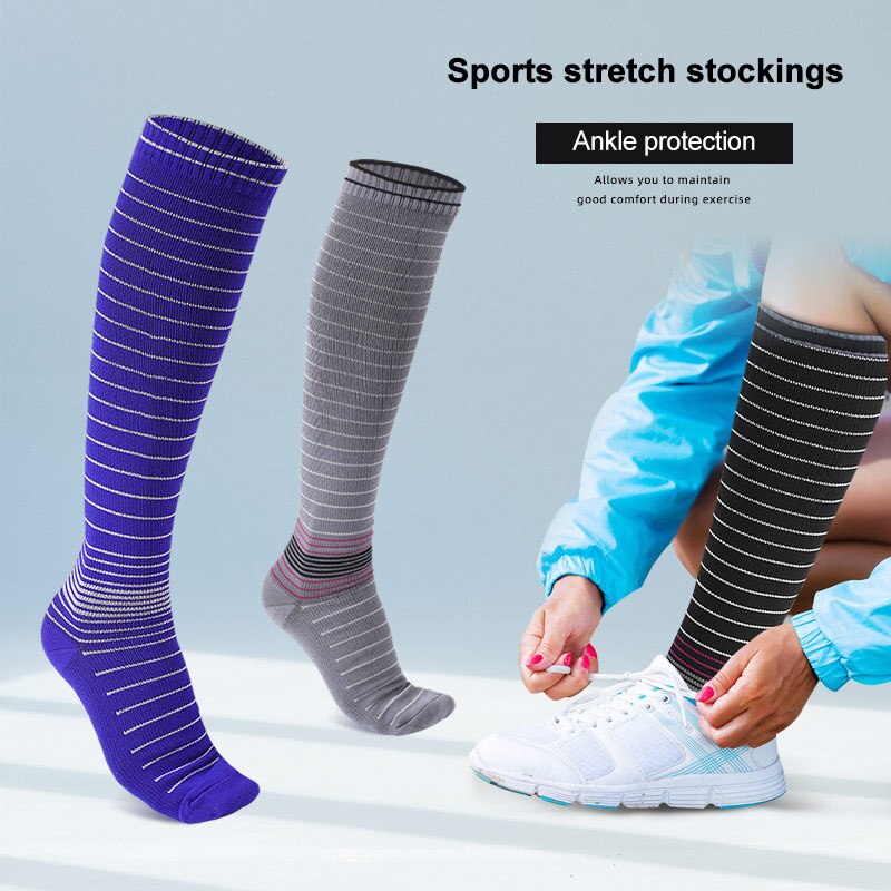 Compression Sports Socks Knee High for Varicose Veins Socks Stretch Pinstripe Stockings Running Hiking Cycling Socks